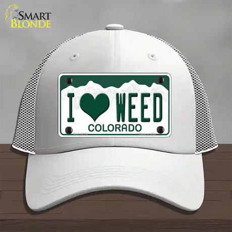 I Love Weed Colorado Novelty License Plate Hat Mesh / White