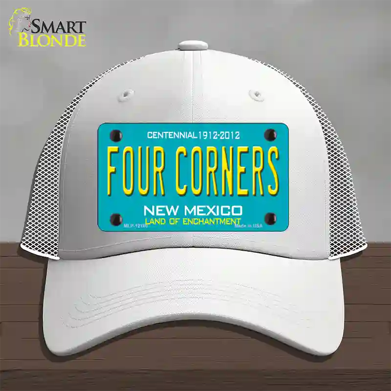 Four Corners Teal New Mexico Novelty License Plate Hat Mesh / White