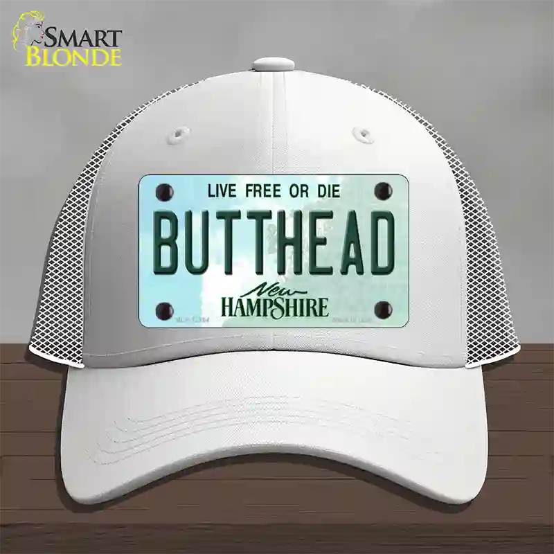 Butthead New Hampshire Novelty License Plate Hat Mesh / White