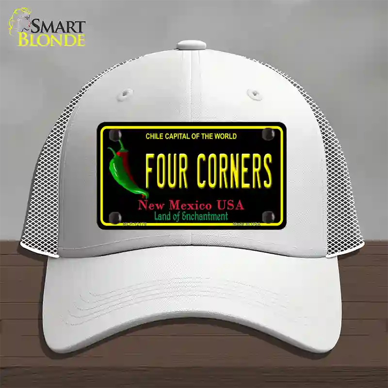 Four Corners New Mexico Black Novelty License Plate Hat Mesh / White