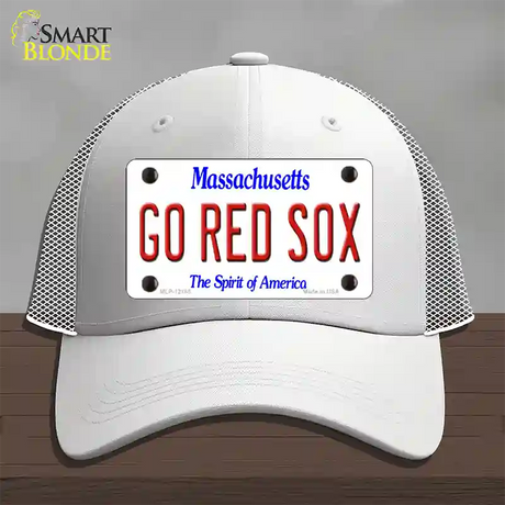 Go Red Sox Massachusetts Novelty License Plate Hat Mesh / White