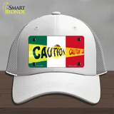 Caution Mexico Flag Novelty License Plate Hat Mesh / White