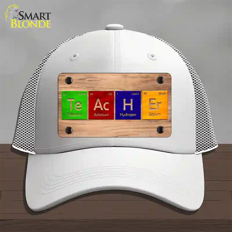 Teacher Periodic Table Wood Novelty License Plate Hat Mesh / White