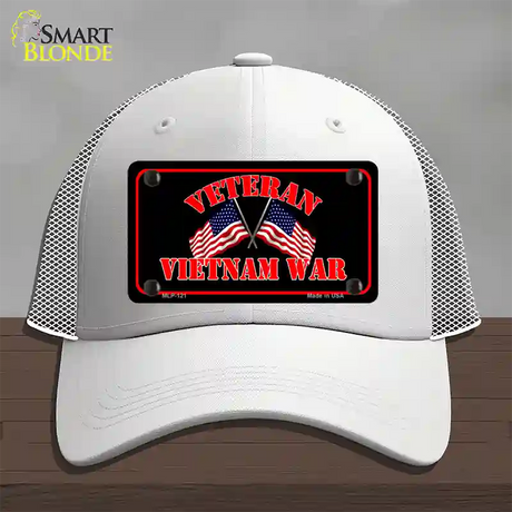 Vietnam War Veteran Novelty License Plate Hat Mesh / White