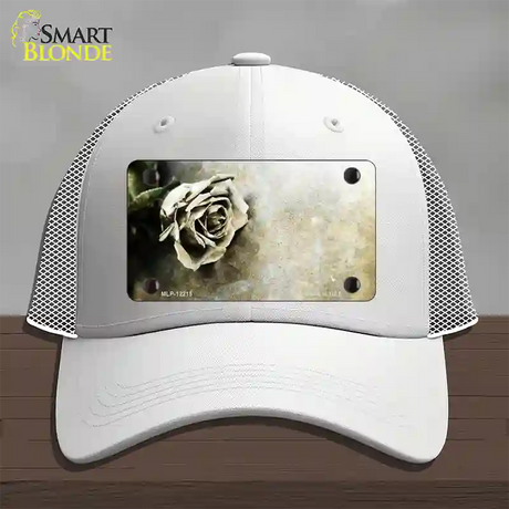 Black and White Rose Novelty License Plate Hat Mesh / White