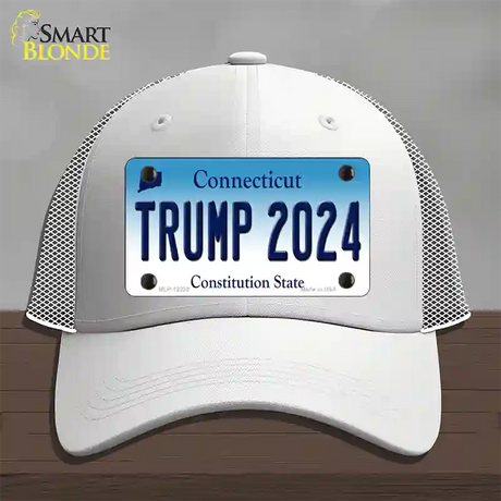 Trump 2024 Connecticut Novelty License Plate Hat Mesh / White