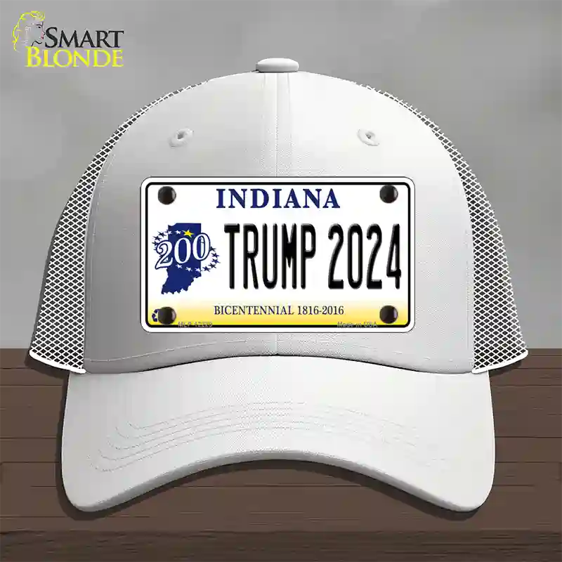 Trump 2024 Indiana Novelty License Plate Hat Mesh / White