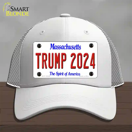 Trump 2024 Massachusetts Novelty License Plate Hat Mesh / White