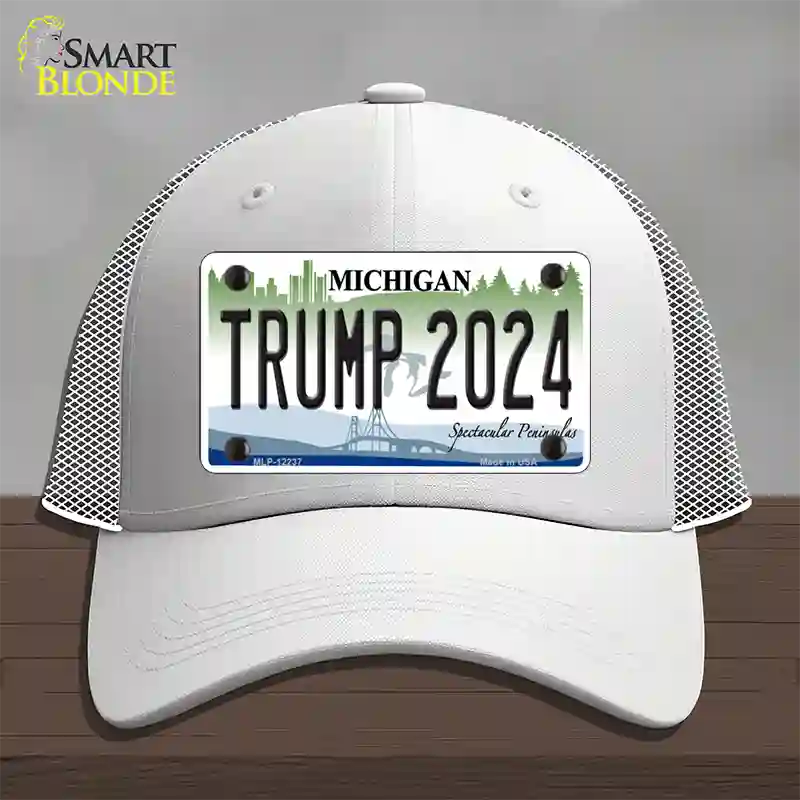 Trump 2024 Michigan Novelty License Plate Hat Mesh / White