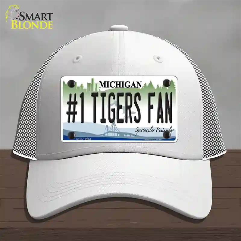 Number 1 Tigers Fan Michigan Novelty License Plate Hat Mesh / White