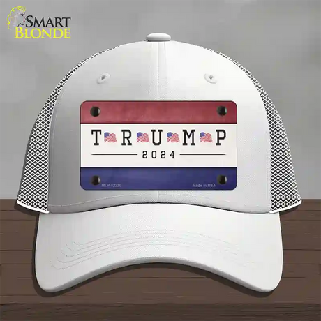 Trump 2024 USA Flag Novelty License Plate Hat Mesh / White