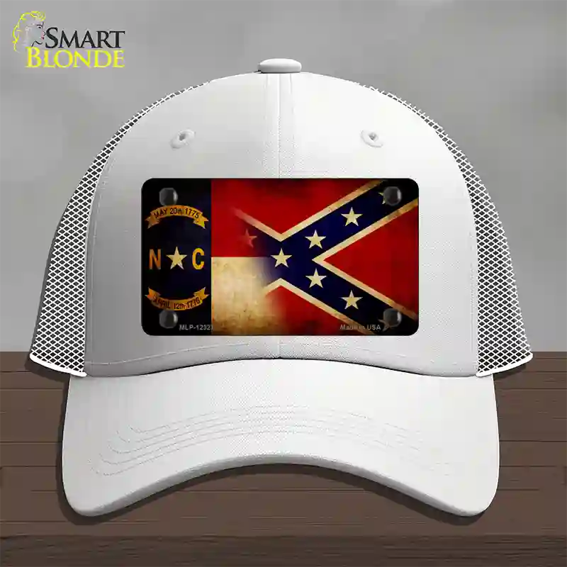 NC | Confederate Flag Novelty License Plate Hat Mesh / White