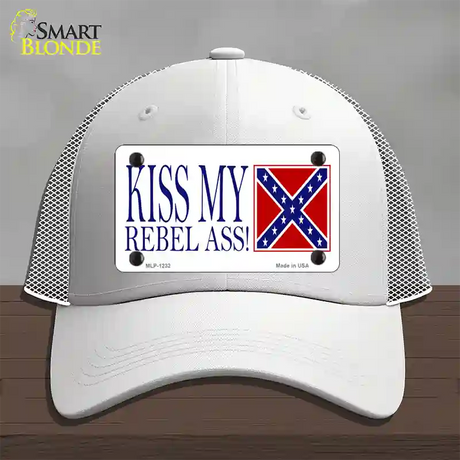 Kiss My Rebel Ass Novelty License Plate Hat Mesh / White