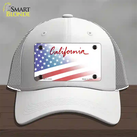 California Plate American Flag Novelty License Plate Hat Mesh / White