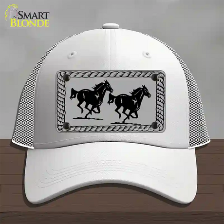 Two Running Horses Novelty License Plate Hat Mesh / White