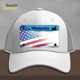 Minnesota with American Flag Novelty License Plate Hat Mesh / White