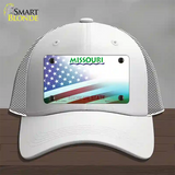 Missouri with American Flag Novelty License Plate Hat Mesh / White