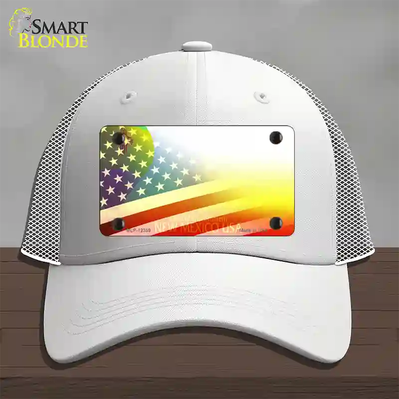 New Mexico with American Flag Novelty License Plate Hat Mesh / White