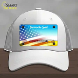 North Dakota with American Flag Novelty License Plate Hat Mesh / White