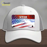 Utah with American Flag Novelty License Plate Hat Mesh / White