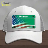 Vermont with American Flag Novelty License Plate Hat Mesh / White