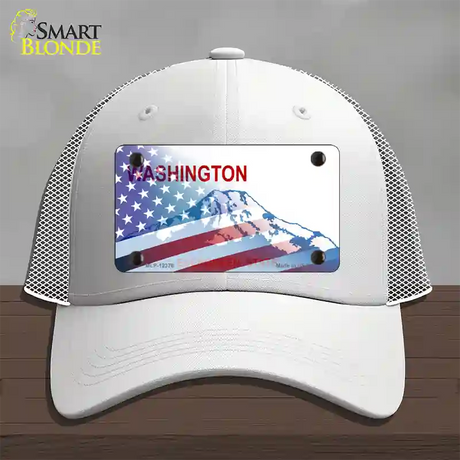 Washington with American Flag Novelty License Plate Hat Mesh / White