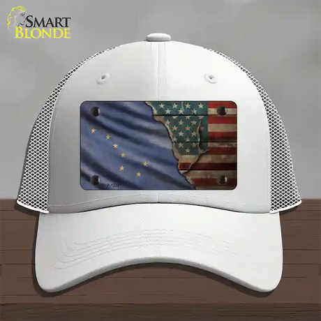 Alaska/American Flag Novelty License Plate Hat Mesh / White