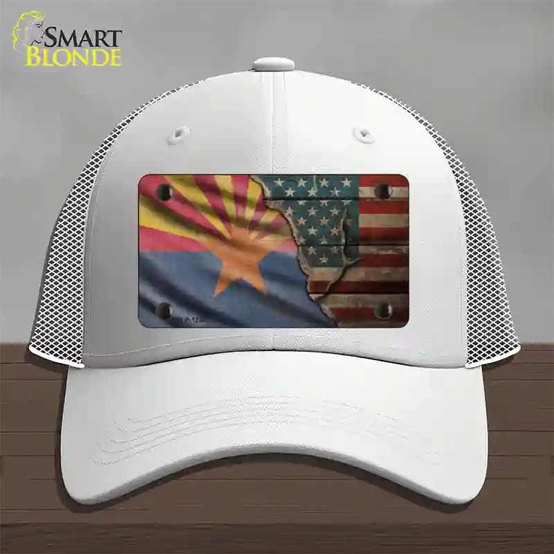 Arizona/American Flag Novelty License Plate Hat Mesh / White