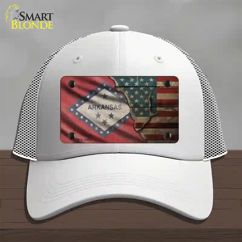 Arkansas/American Flag Novelty License Plate Hat Mesh / White