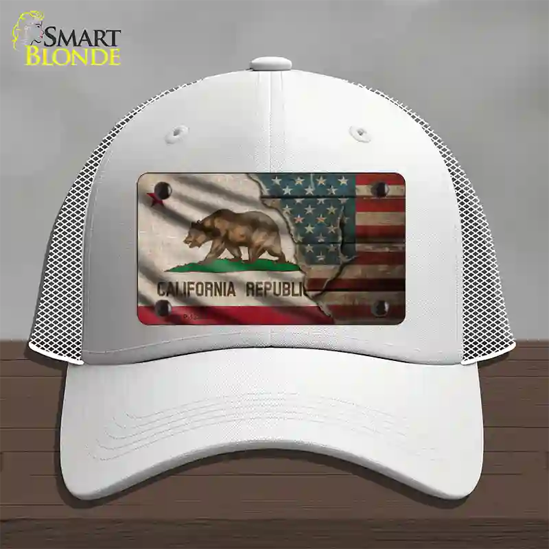 California/American Flag Novelty License Plate Hat Mesh / White