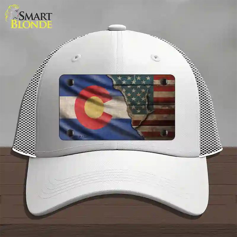 Colorado/American Flag Novelty License Plate Hat Mesh / White