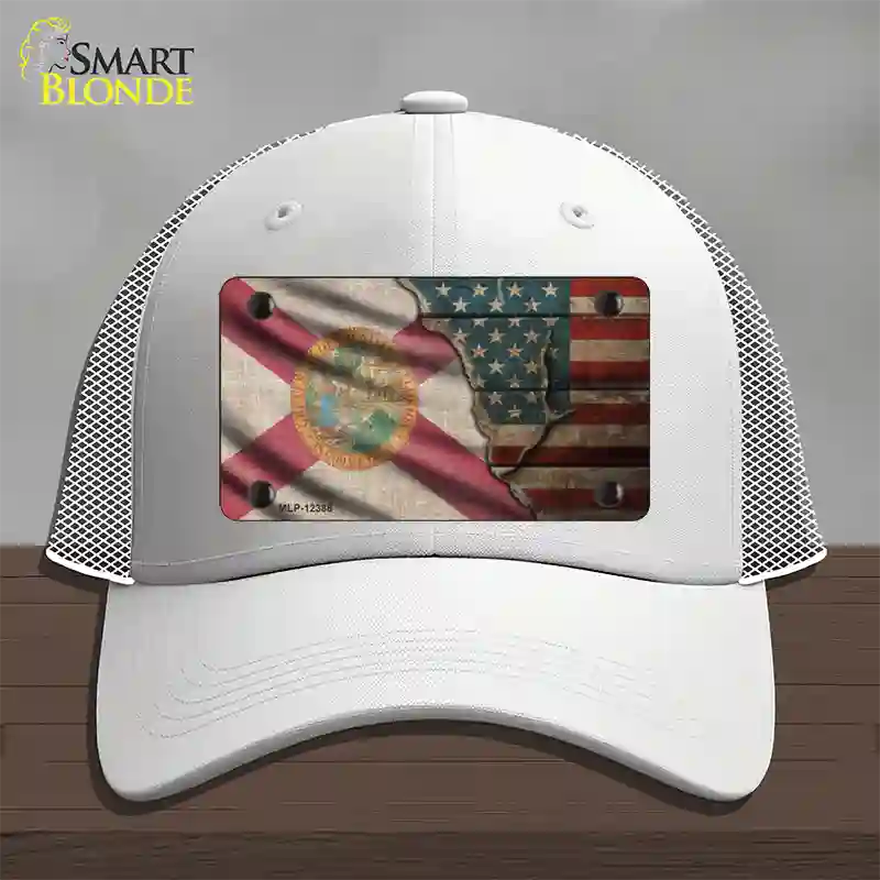 Florida/American Flag Novelty License Plate Hat Mesh / White