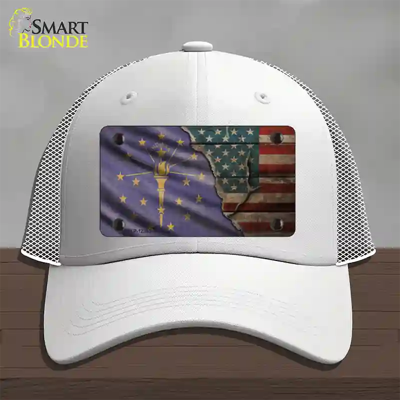 Indiana/American Flag Novelty License Plate Hat Mesh / White