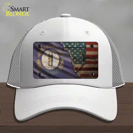 Kentucky/American Flag Novelty License Plate Hat Mesh / White