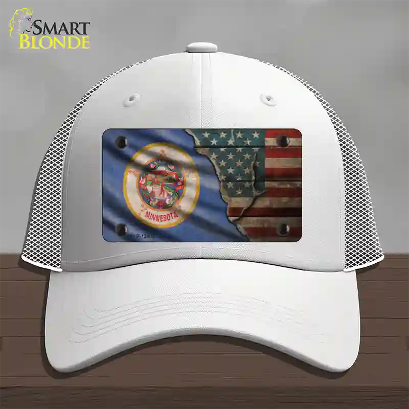 Minnesota/American Flag Novelty License Plate Hat Mesh / White