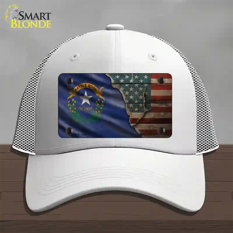 Nevada/American Flag Novelty License Plate Hat Mesh / White