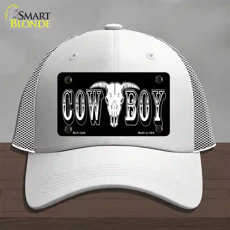 Cowboy Longhorn Skull Novelty License Plate Hat Mesh / White