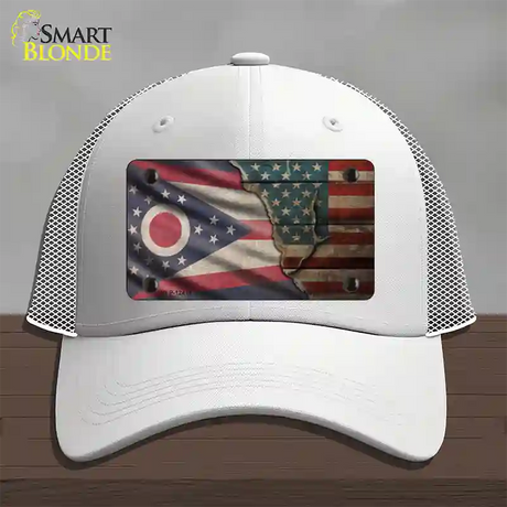 Ohio/American Flag Novelty License Plate Hat Mesh / White