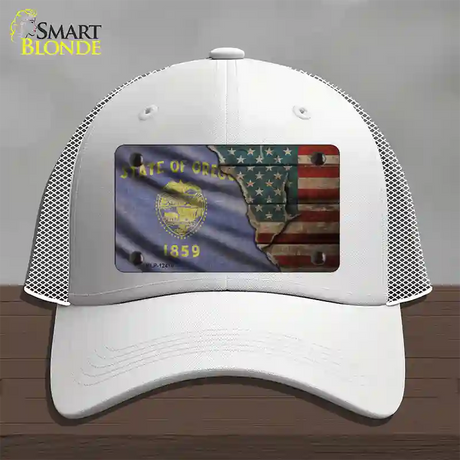 Oregon/American Flag Novelty License Plate Hat Mesh / White