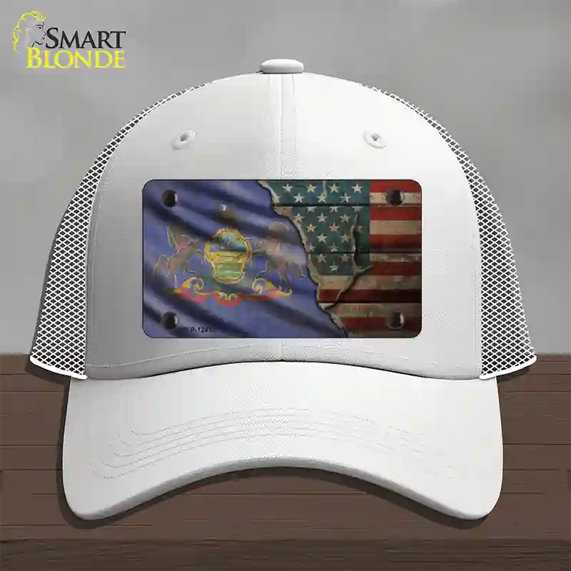 Pennsylvania/American Flag Novelty License Plate Hat Mesh / White