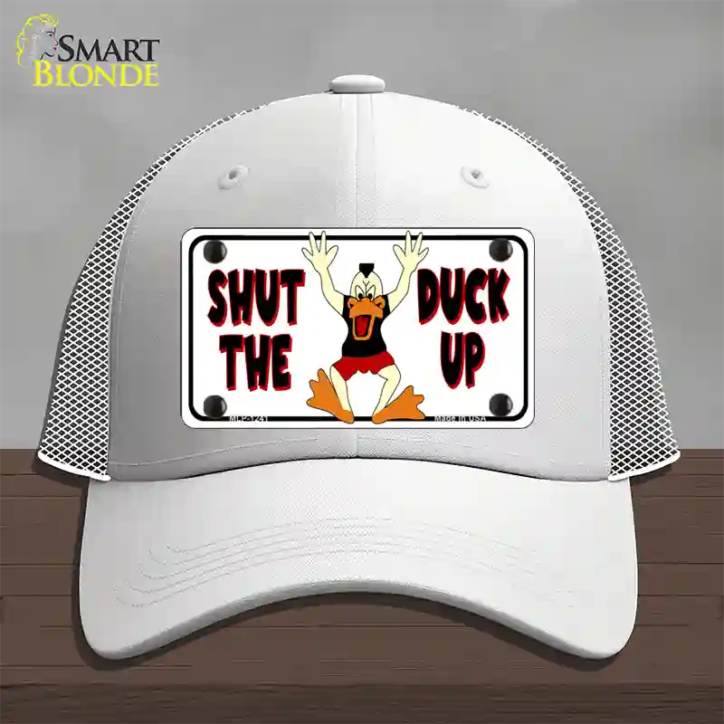 Shut The Duck Up Novelty License Plate Hat Mesh / White