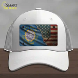 South Dakota/American Flag Novelty License Plate Hat Mesh / White