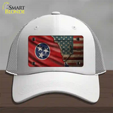 Tennessee/American Flag Novelty License Plate Hat Mesh / White