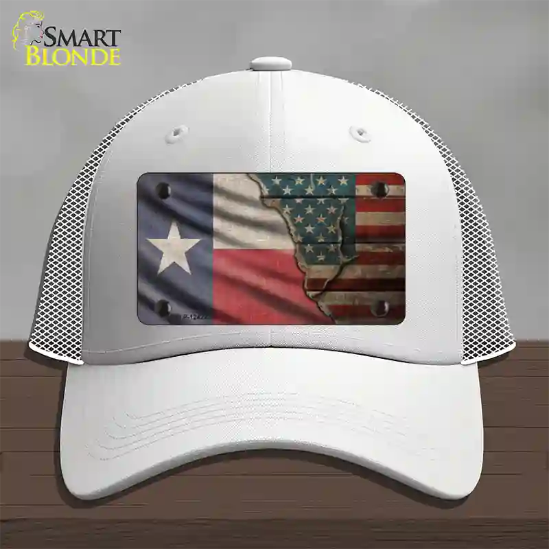 Texas/American Flag Novelty License Plate Hat Mesh / White