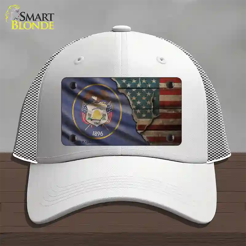 Utah/American Flag Novelty License Plate Hat Mesh / White