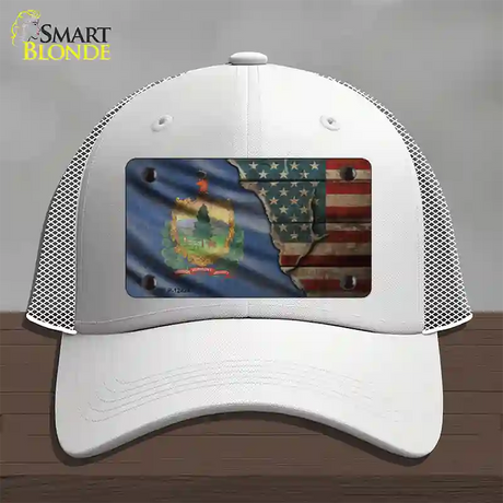 Vermont/American Flag Novelty License Plate Hat Mesh / White