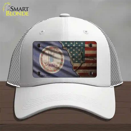 Virginia/American Flag Novelty License Plate Hat Mesh / White