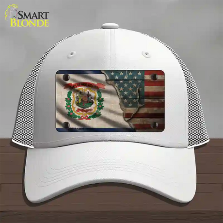 West Virginia/American Flag Novelty License Plate Hat Mesh / White