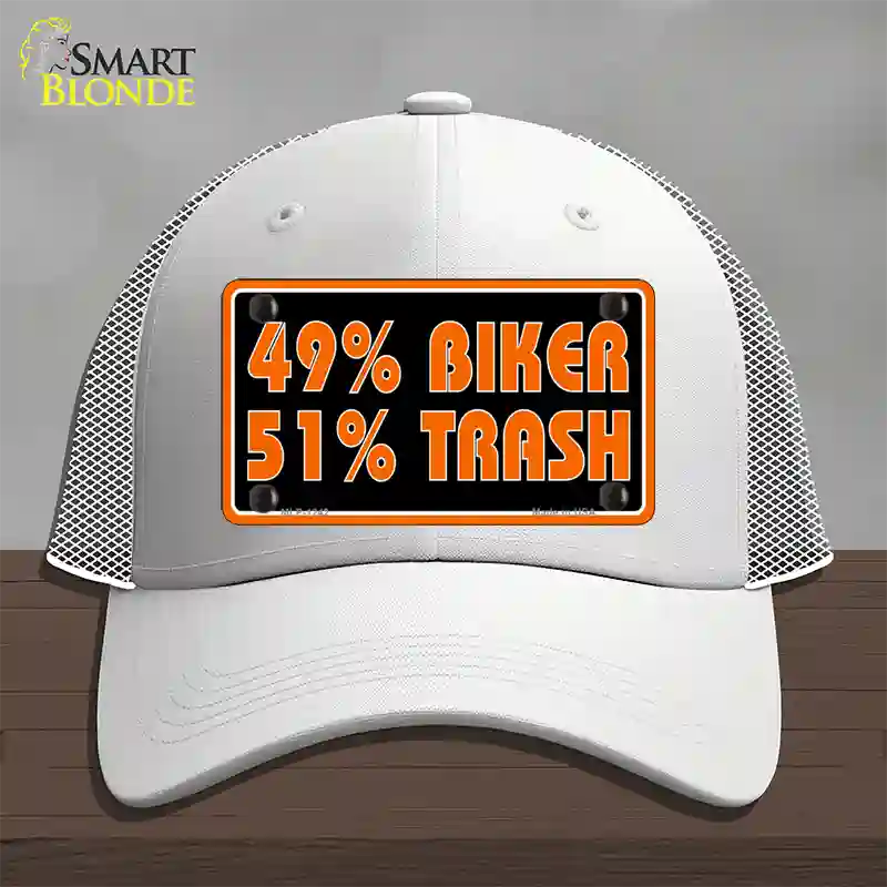 49% Biker 51% Trash Novelty License Plate Hat Mesh / White