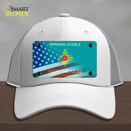 New Mexico Teal with American Flag Novelty License Plate Hat Mesh / White